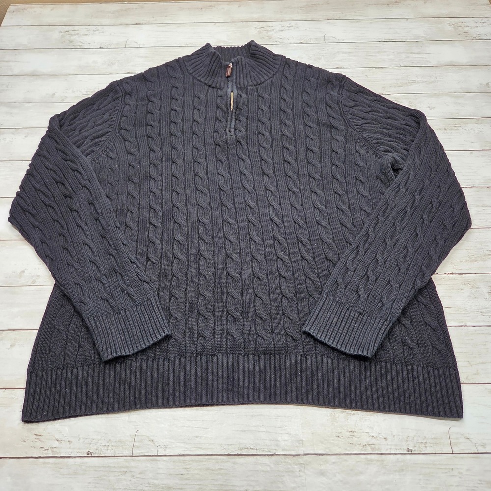 Old Navy Cable Knit Quarter Zip Sweater Mens XXL Black Cotton Pullover